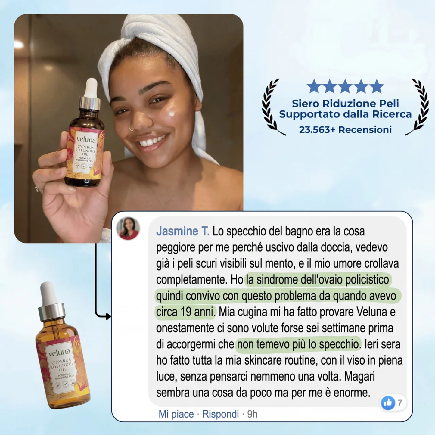Veluna™ Siero alla Cyperus Rotundus | Ferma naturalmente la crescita dei peli indesiderati